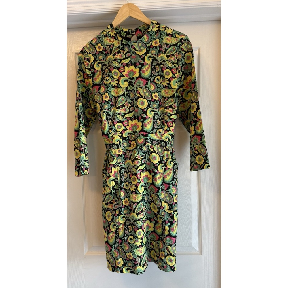 Dawn O'Porter x Joanie Dress Womens 12 Black Floral Paisley Retro Mod Pockets